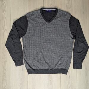 Alan Flusser two tone knit long sleeve v neck sz large gray and dark gray shirt